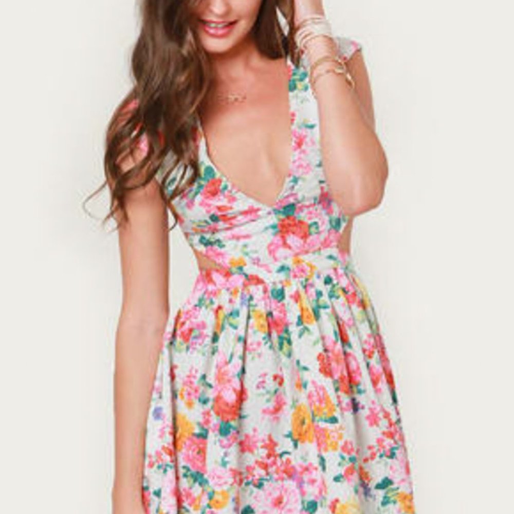 Ivory Cutout Floral Print Dress